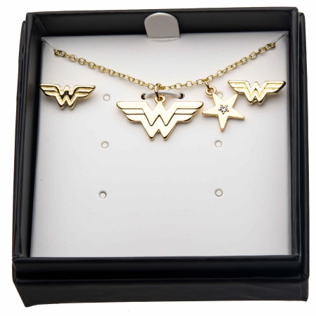 Wonder Woman Stud Earrings & Pendant Necklace Set